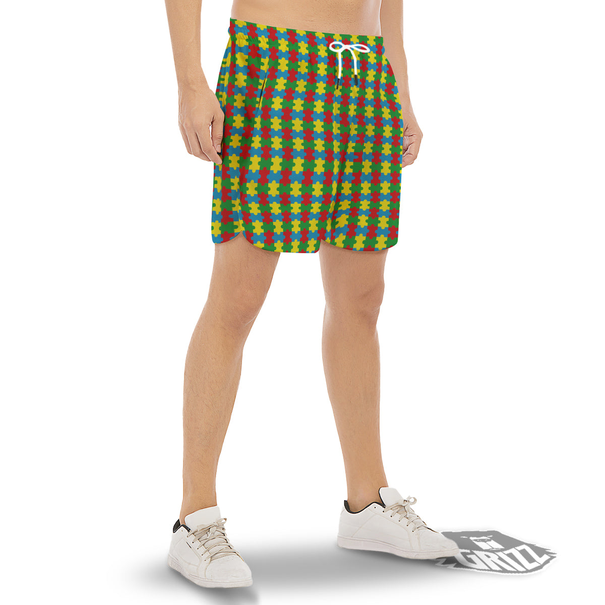 Puzzle Autism Awareness Print Pattern Men's Gym Shorts-grizzshop