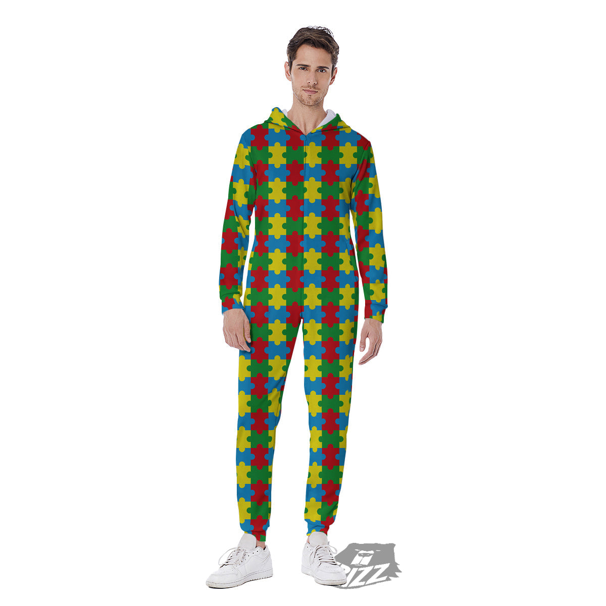 Puzzle Autism Awareness Print Pattern Men's Jumpsuit-grizzshop