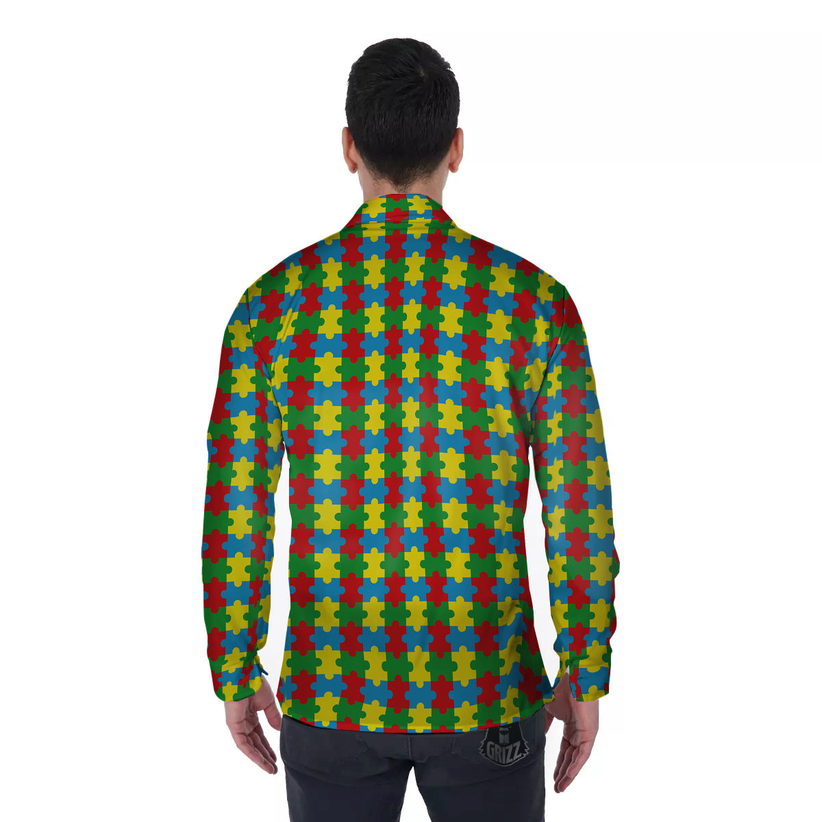 Puzzle Autism Awareness Print Pattern Men's Long Sleeve Shirts-grizzshop