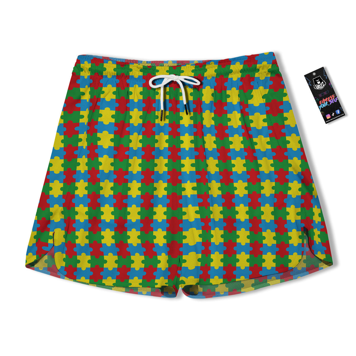Puzzle Autism Awareness Print Pattern Men's Running Shorts-grizzshop