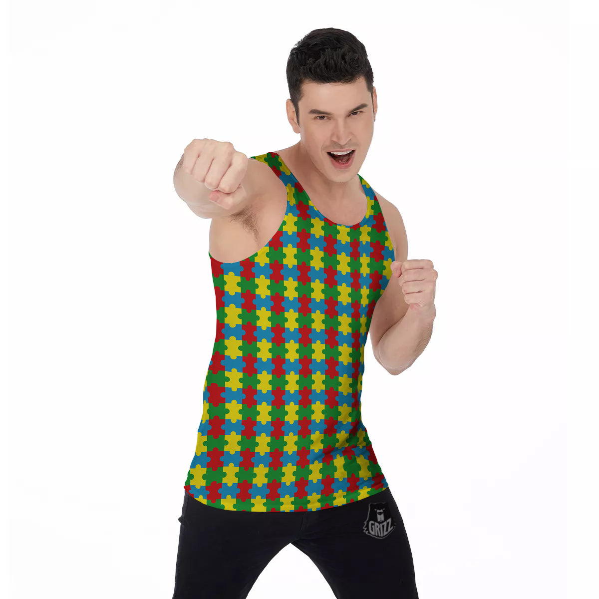 Puzzle Autism Awareness Print Pattern Men's Tank Top-grizzshop