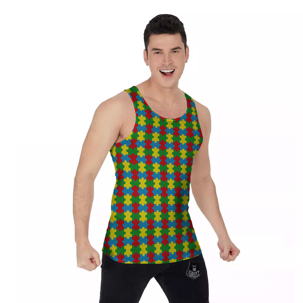 Puzzle Autism Awareness Print Pattern Men's Tank Top-grizzshop