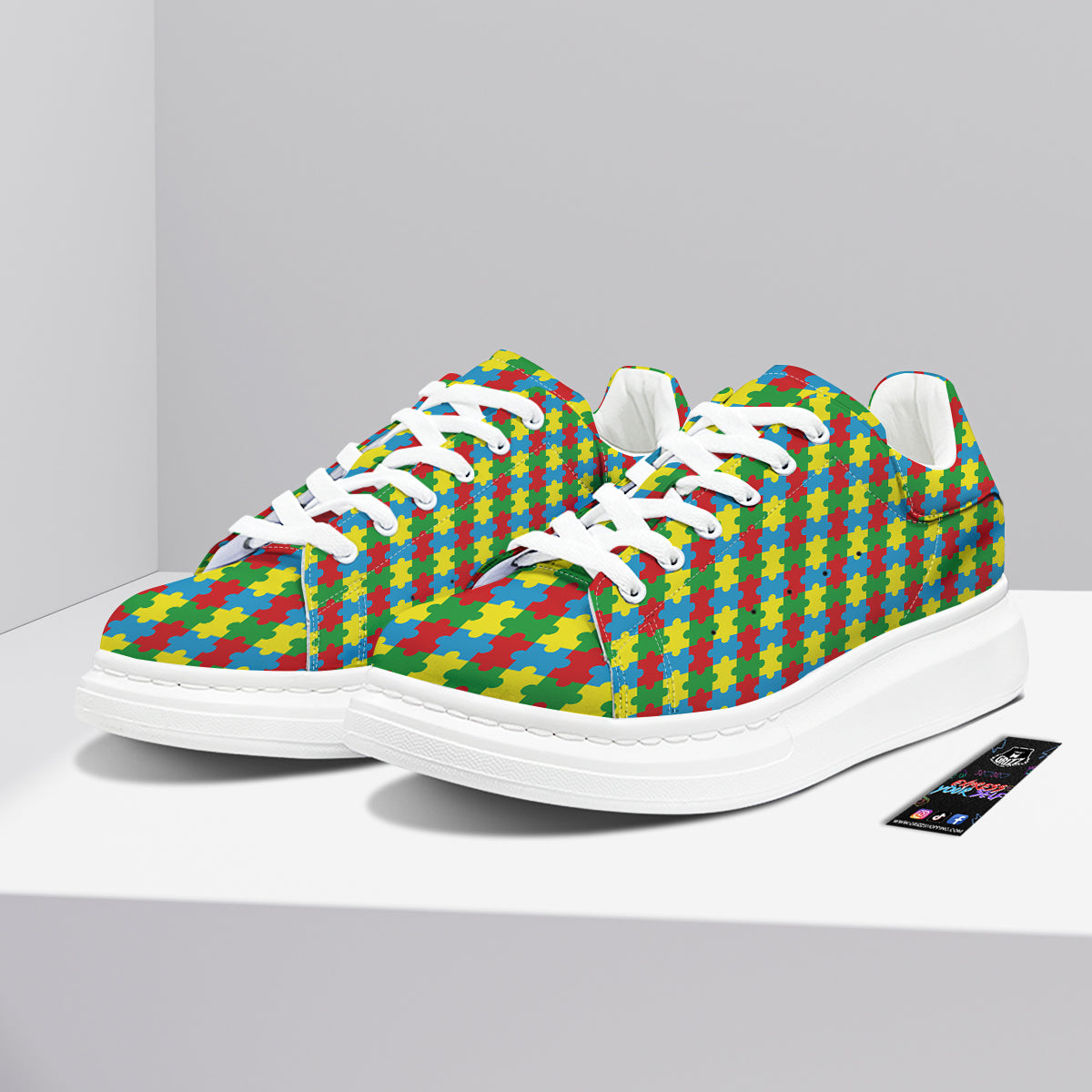 Puzzle Autism Awareness Print Pattern Platform Shoes-grizzshop