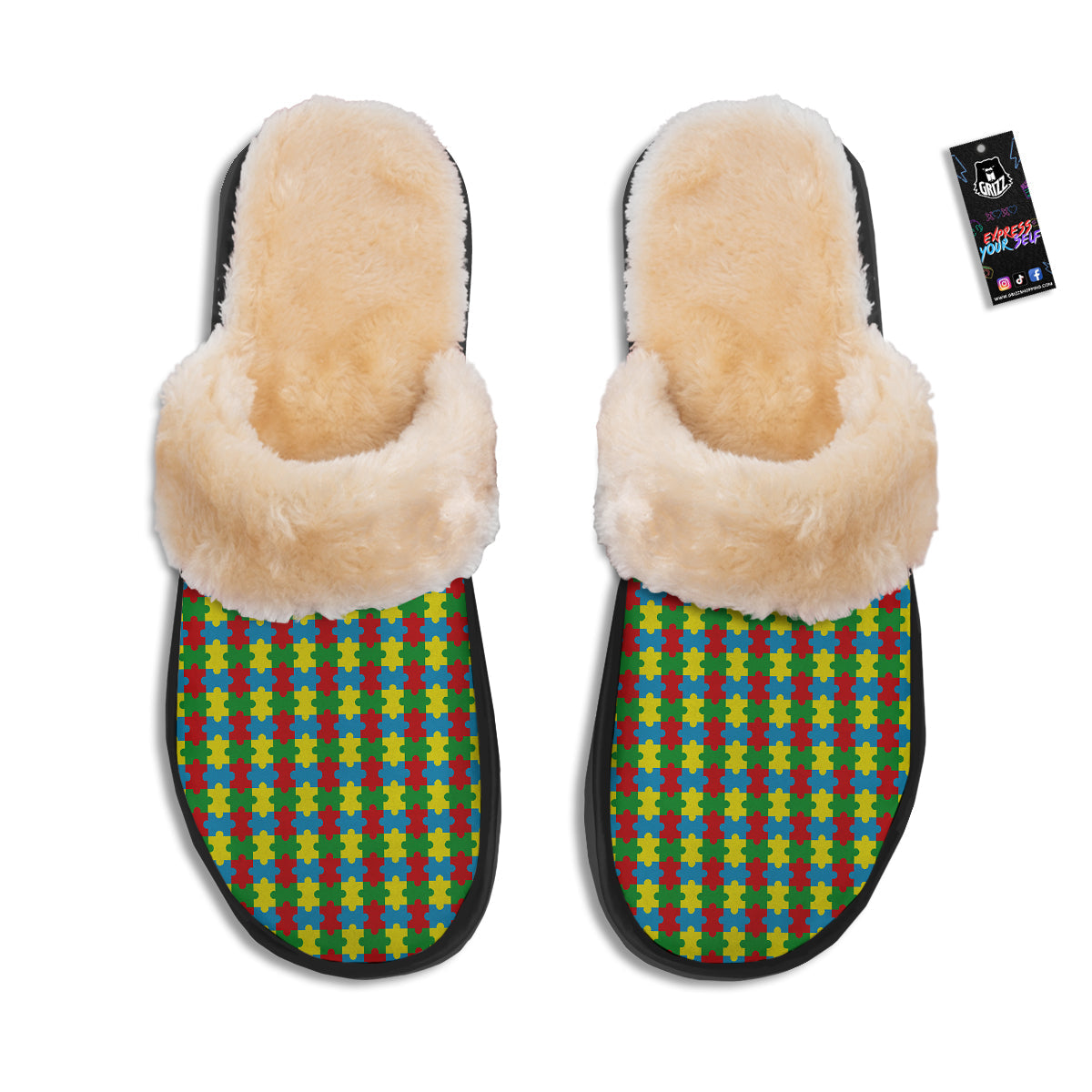 Puzzle Autism Awareness Print Pattern Slippers-grizzshop