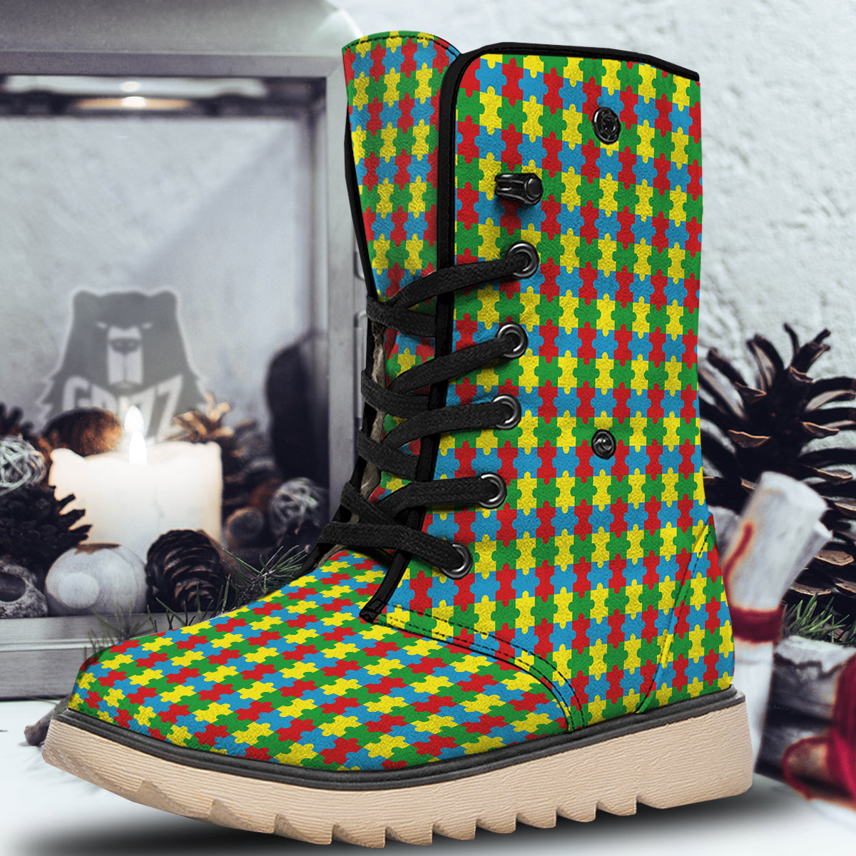 Puzzle Autism Awareness Print Pattern Snow Boots-grizzshop