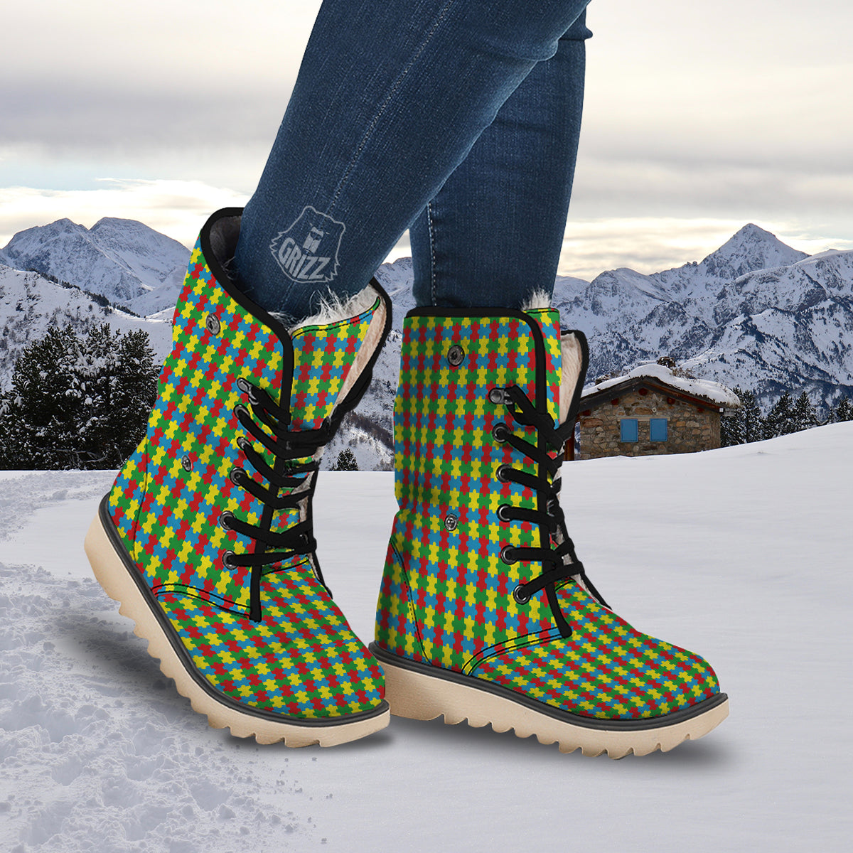 Puzzle Autism Awareness Print Pattern Snow Boots-grizzshop