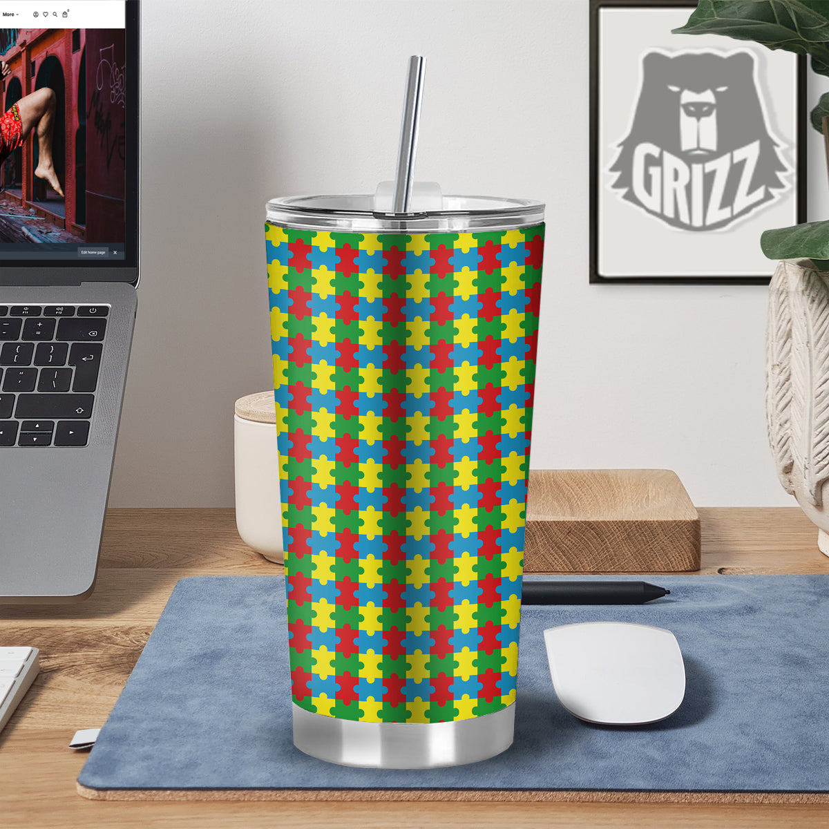 Puzzle Autism Awareness Print Pattern Tumbler-grizzshop