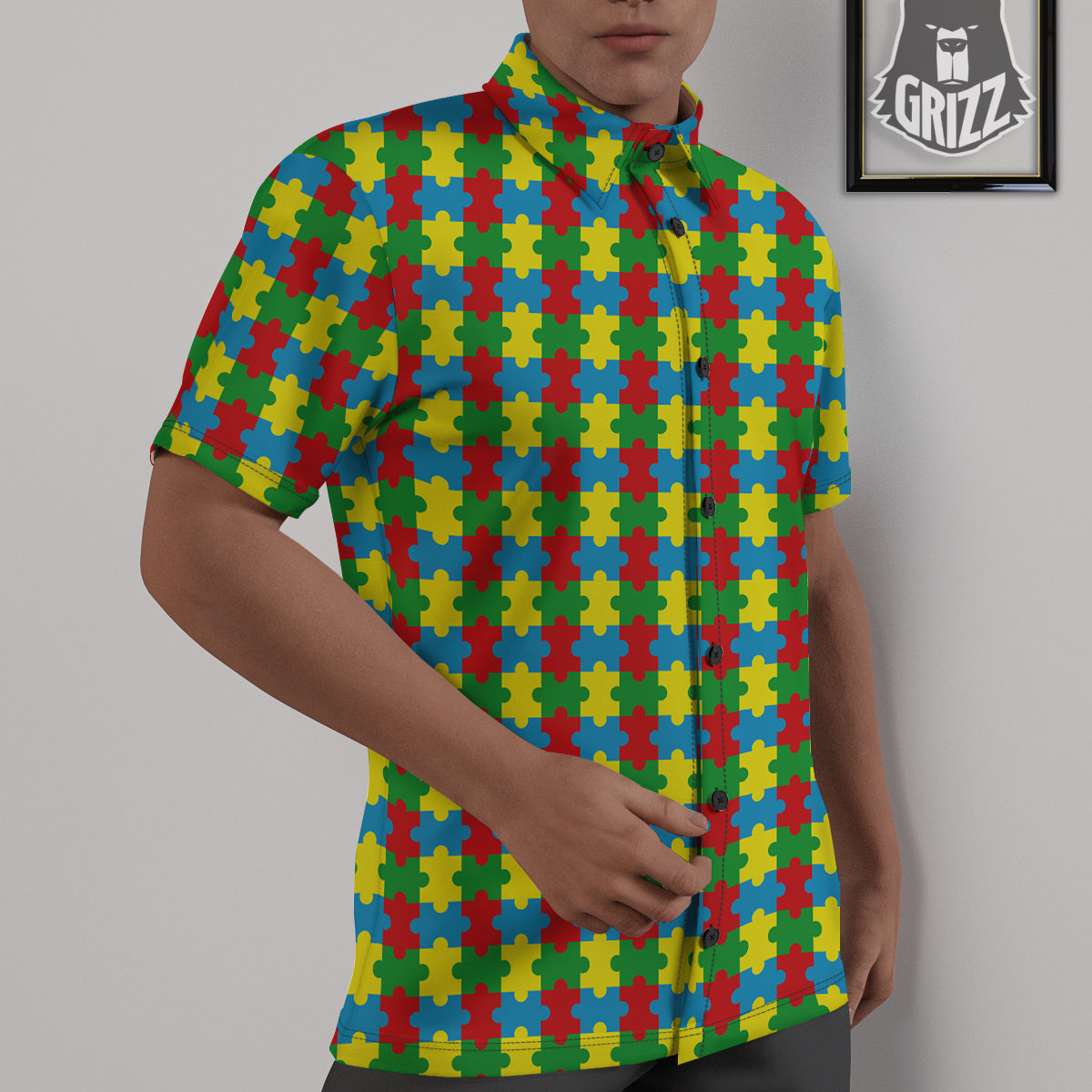 Puzzle Autism Awareness Print Pattern Untucked Shirts-grizzshop