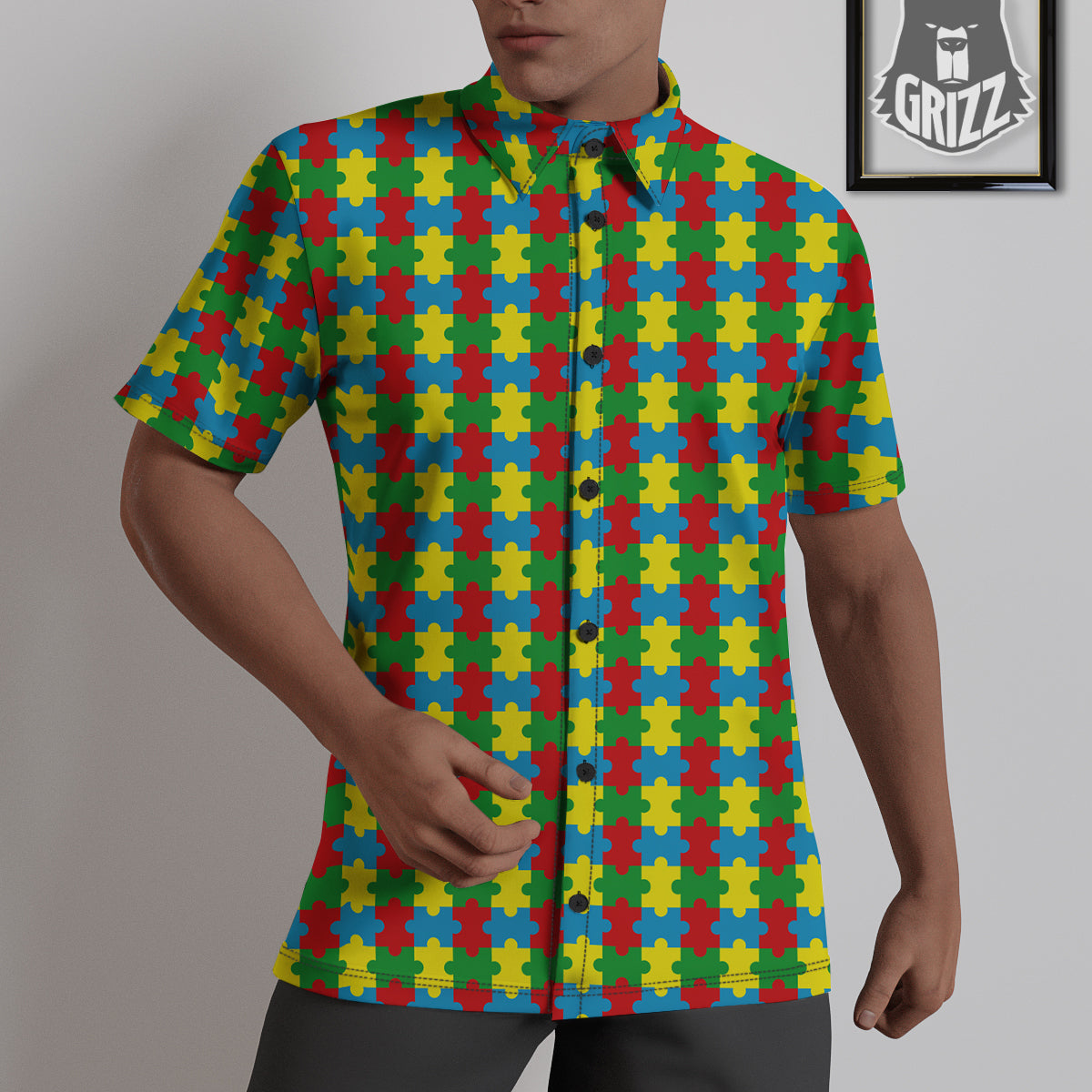 Puzzle Autism Awareness Print Pattern Untucked Shirts-grizzshop