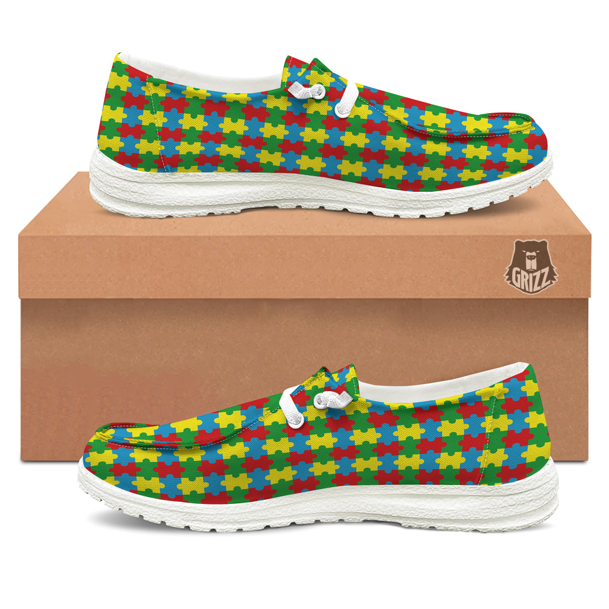 Puzzle Autism Awareness Print Pattern White Loafers-grizzshop