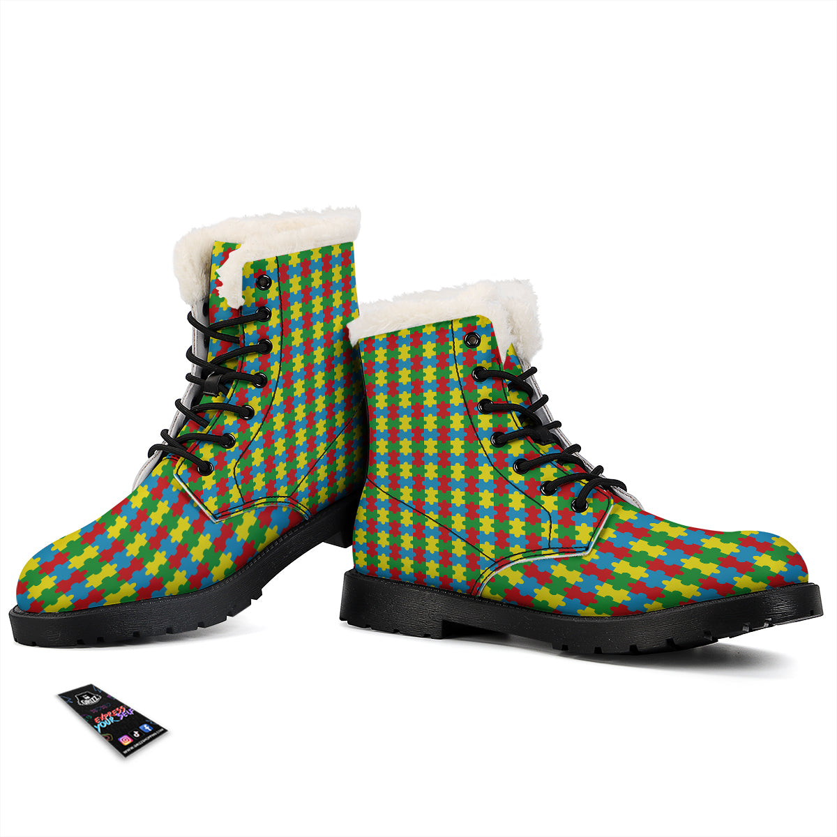 Puzzle Autism Awareness Print Pattern Winter Boots-grizzshop