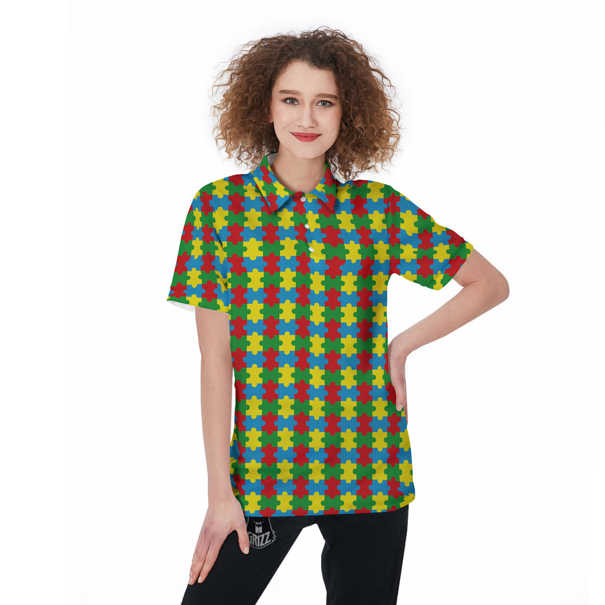 Puzzle Autism Awareness Print Pattern Women's Golf Shirts-grizzshop