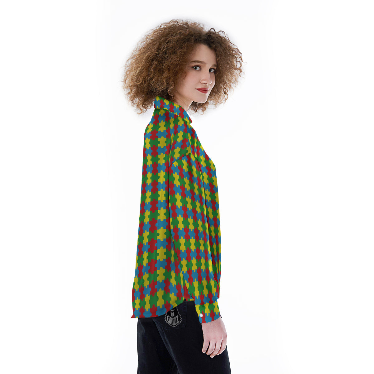 Puzzle Autism Awareness Print Pattern Women's Long Sleeve Shirts-grizzshop