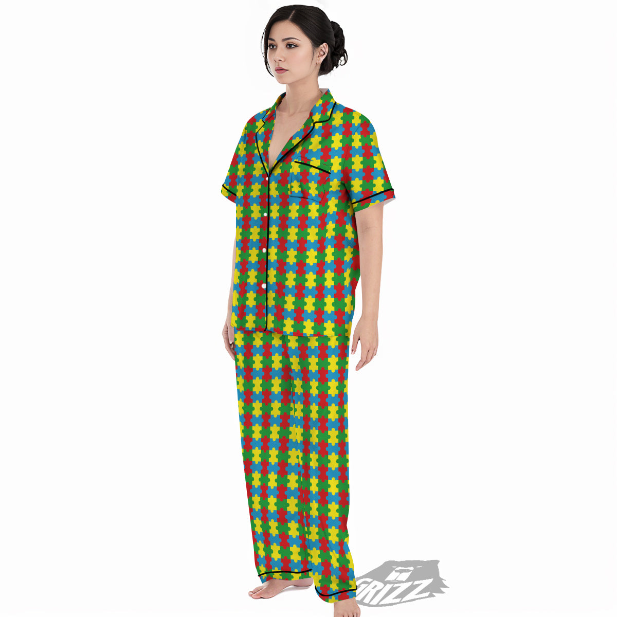 Puzzle Autism Awareness Print Pattern Women's Pajamas Set-grizzshop