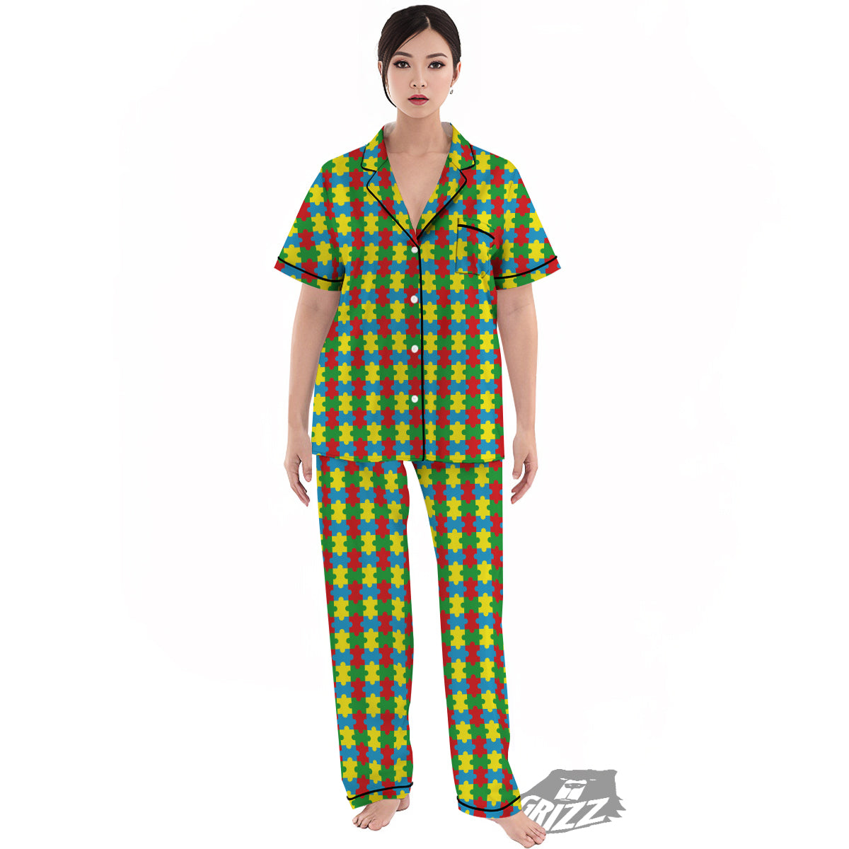 Puzzle Autism Awareness Print Pattern Women's Pajamas Set-grizzshop