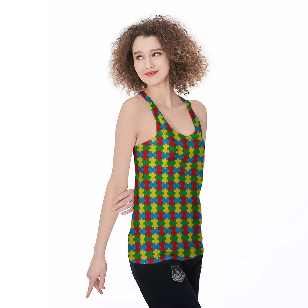Puzzle Autism Awareness Print Pattern Women's Racerback Tank Top-grizzshop