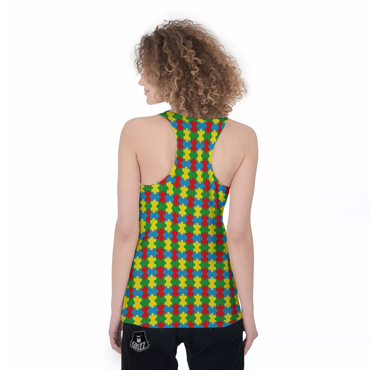 Puzzle Autism Awareness Print Pattern Women's Racerback Tank Top-grizzshop