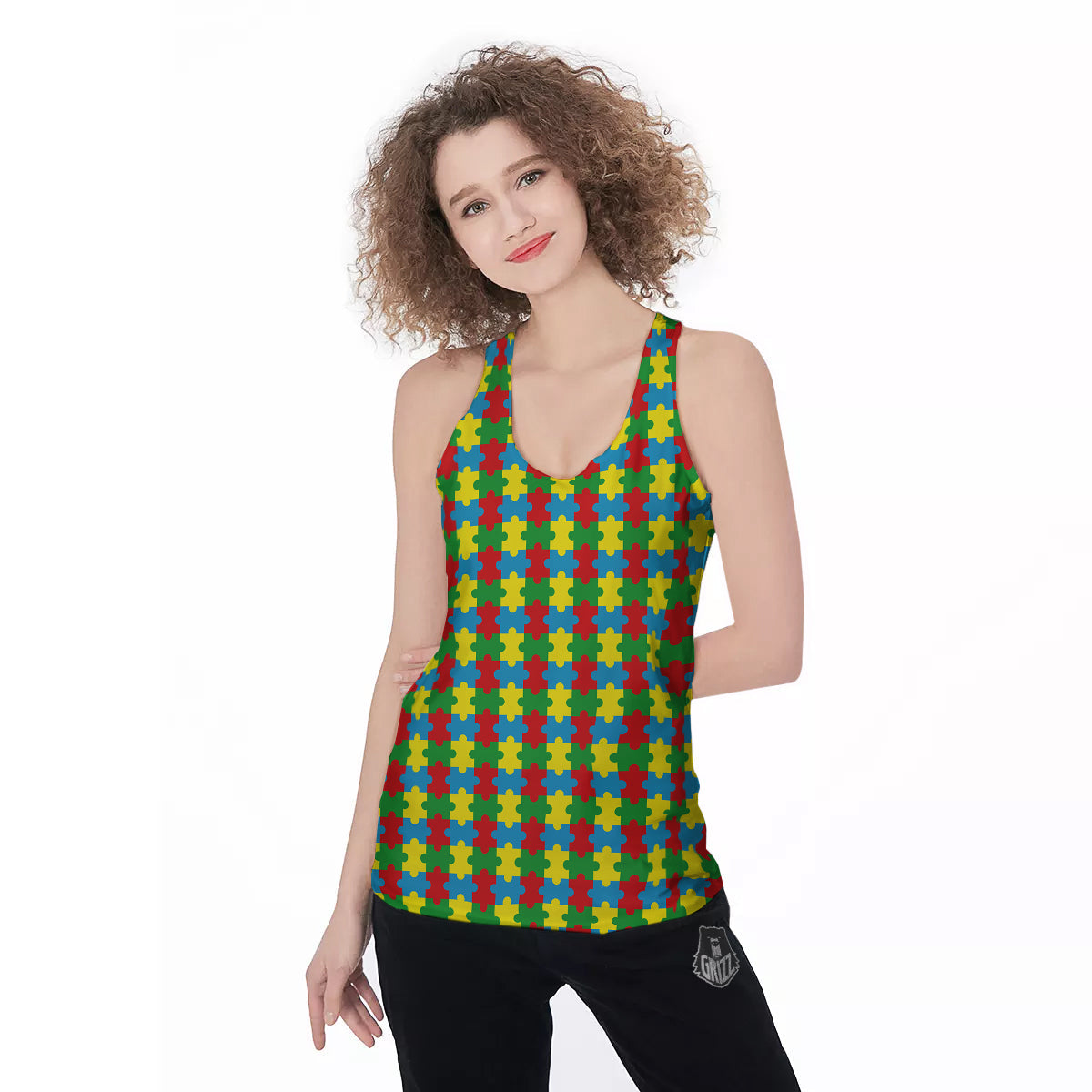 Puzzle Autism Awareness Print Pattern Women's Racerback Tank Top-grizzshop