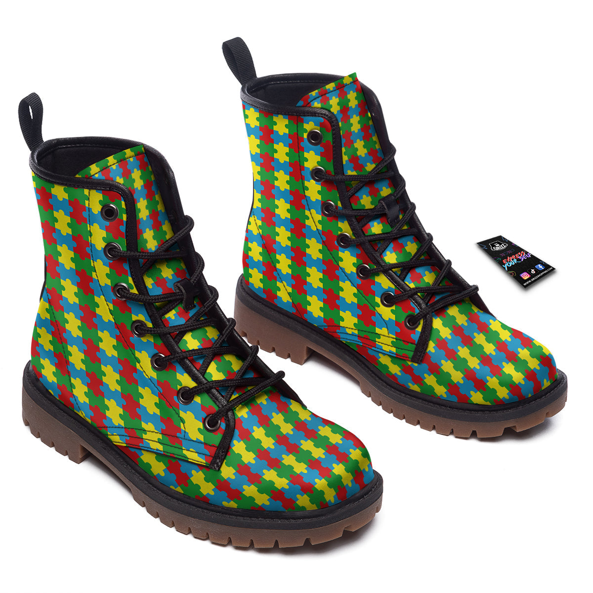Puzzle Autism Awareness Print Pattern Work Boots-grizzshop