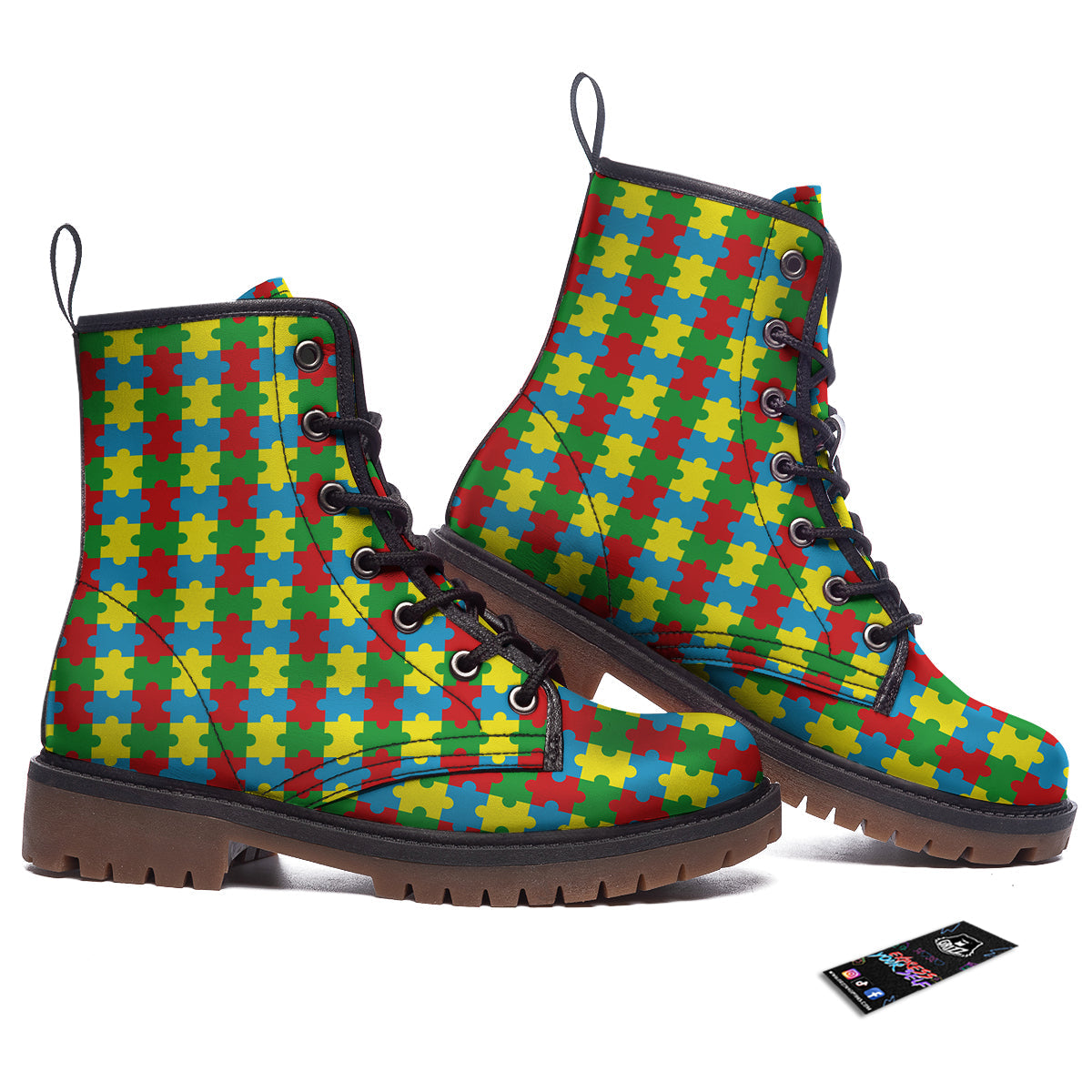 Puzzle Autism Awareness Print Pattern Work Boots-grizzshop