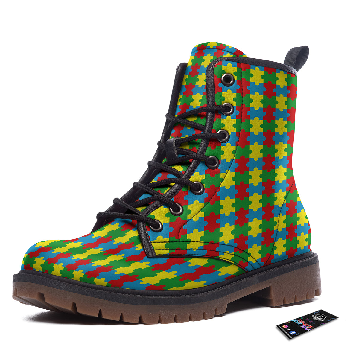 Puzzle Autism Awareness Print Pattern Work Boots-grizzshop