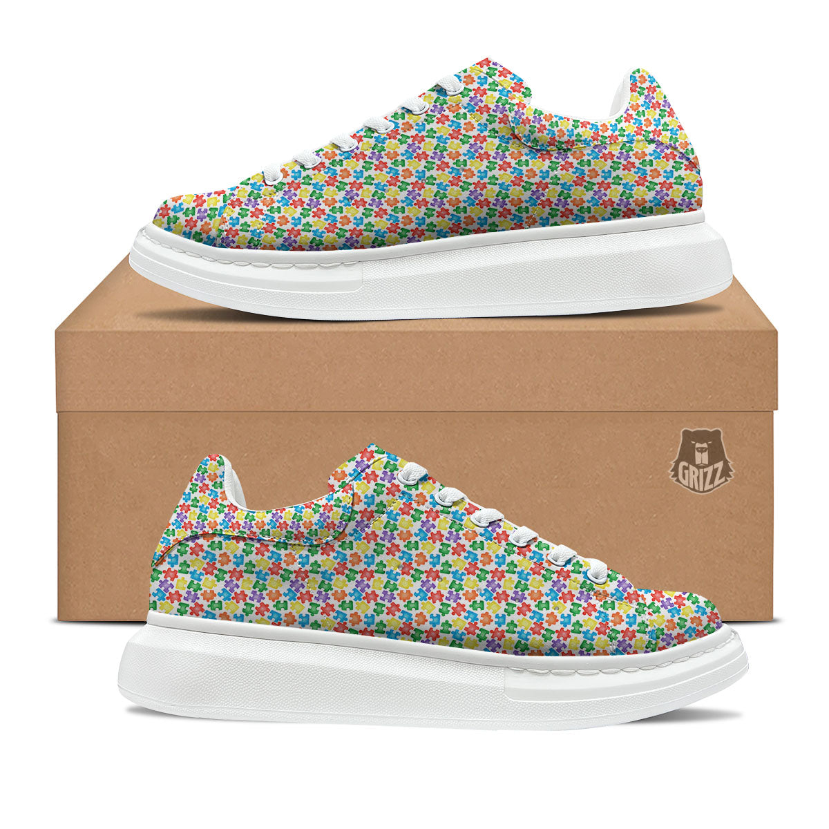 Puzzle Autism Awareness Print Platform Shoes-grizzshop