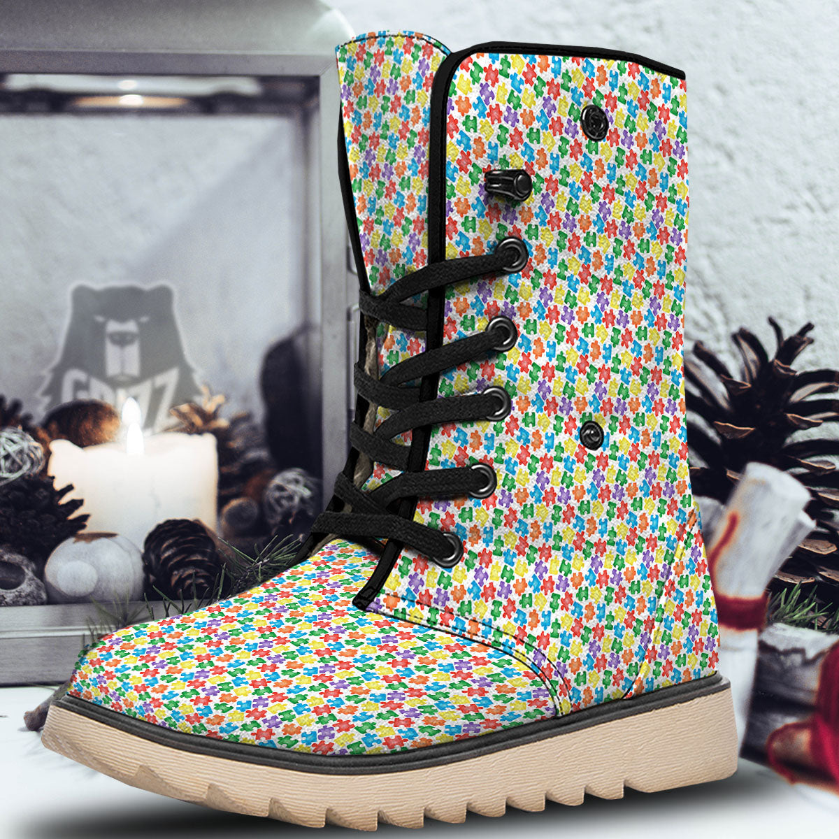 Puzzle Autism Awareness Print Snow Boots-grizzshop