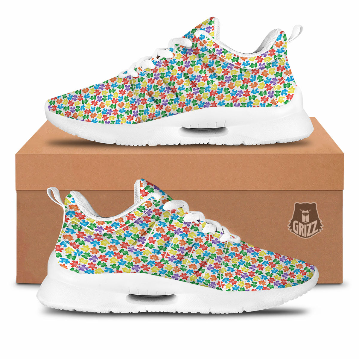 Puzzle Autism Awareness Print Tennis Shoes-grizzshop
