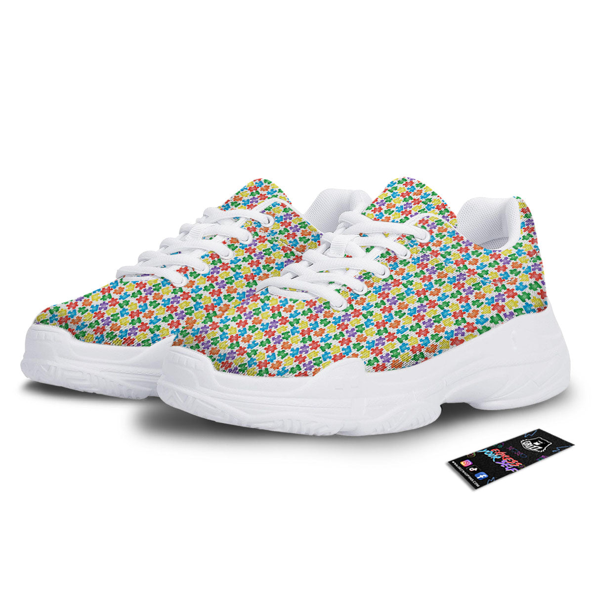 Puzzle Autism Awareness Print White Chunky Shoes-grizzshop