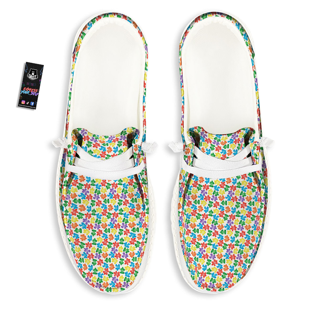 Puzzle Autism Awareness Print White Loafers-grizzshop