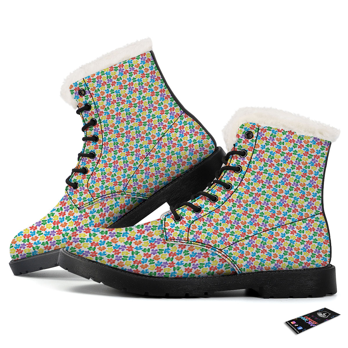 Puzzle Autism Awareness Print Winter Boots-grizzshop