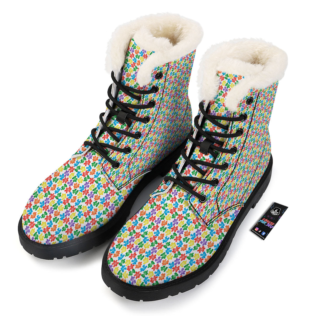 Puzzle Autism Awareness Print Winter Boots-grizzshop