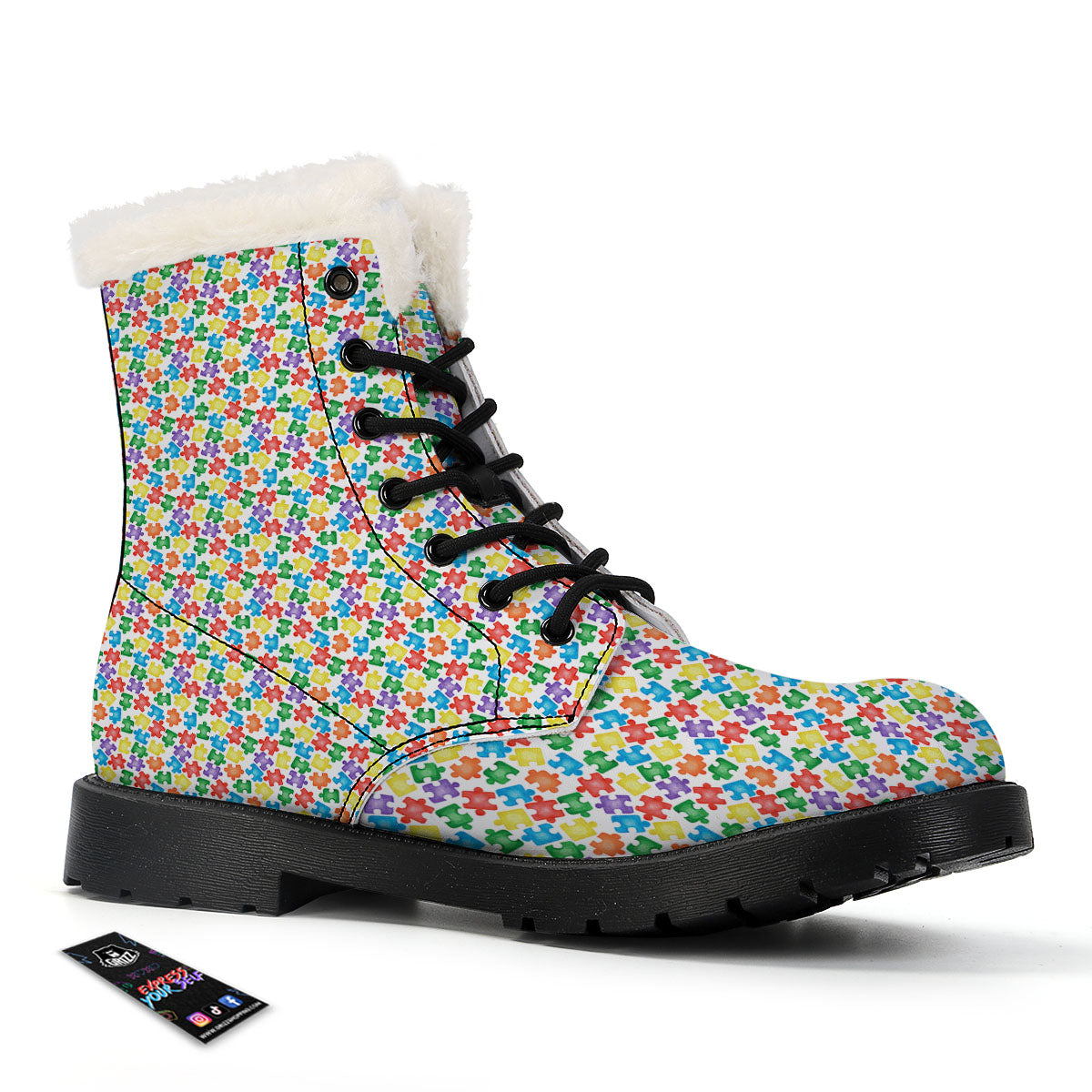 Puzzle Autism Awareness Print Winter Boots-grizzshop