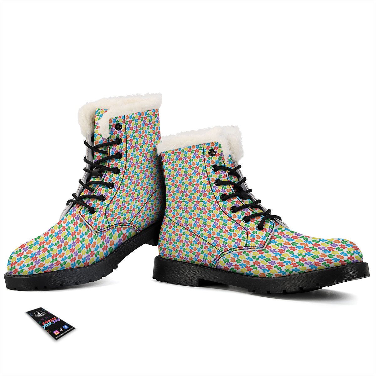 Puzzle Autism Awareness Print Winter Boots-grizzshop