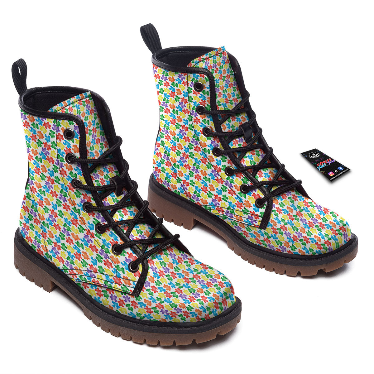 Puzzle Autism Awareness Print Work Boots-grizzshop
