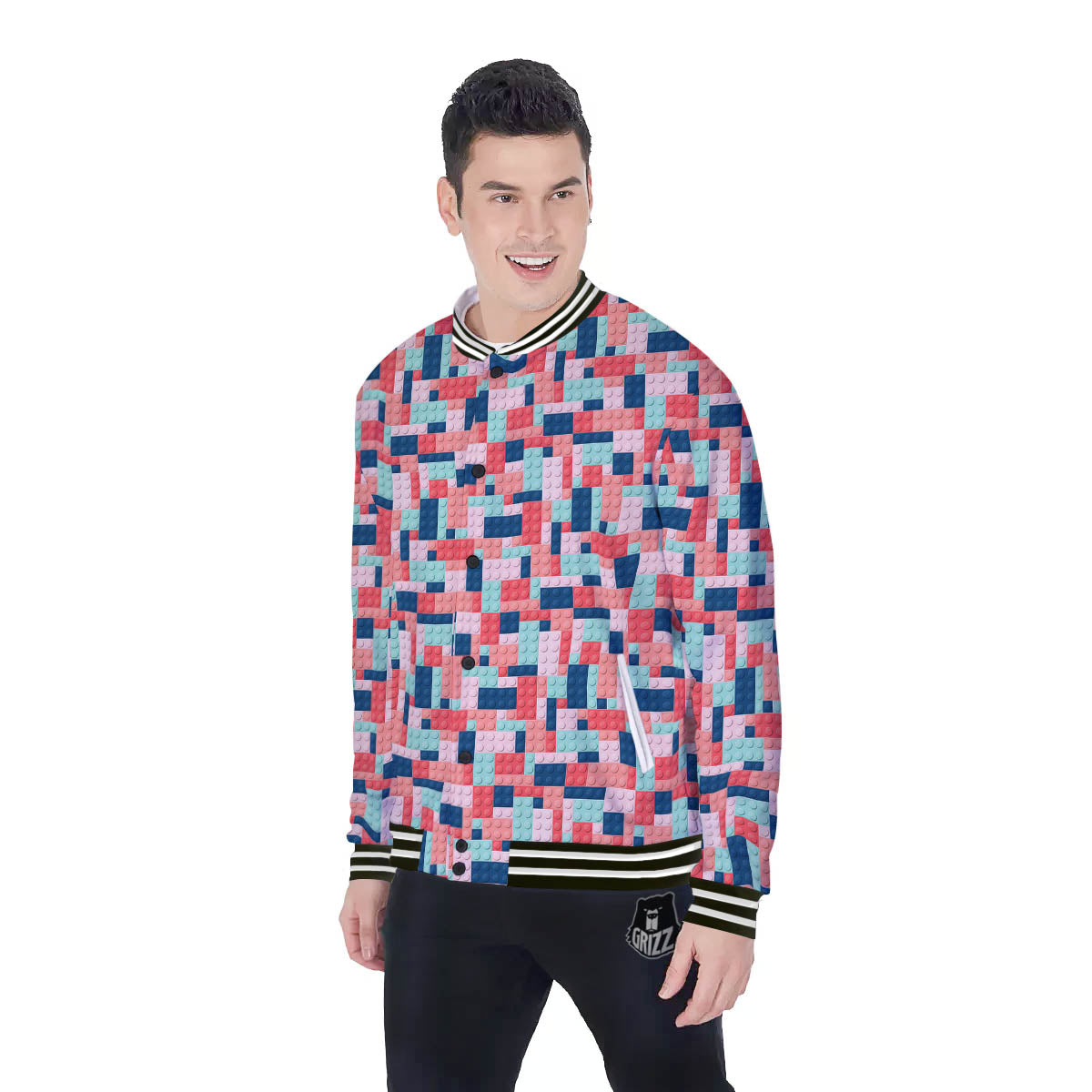 Puzzle Game Colorful Block Print Pattern Baseball Jacket-grizzshop