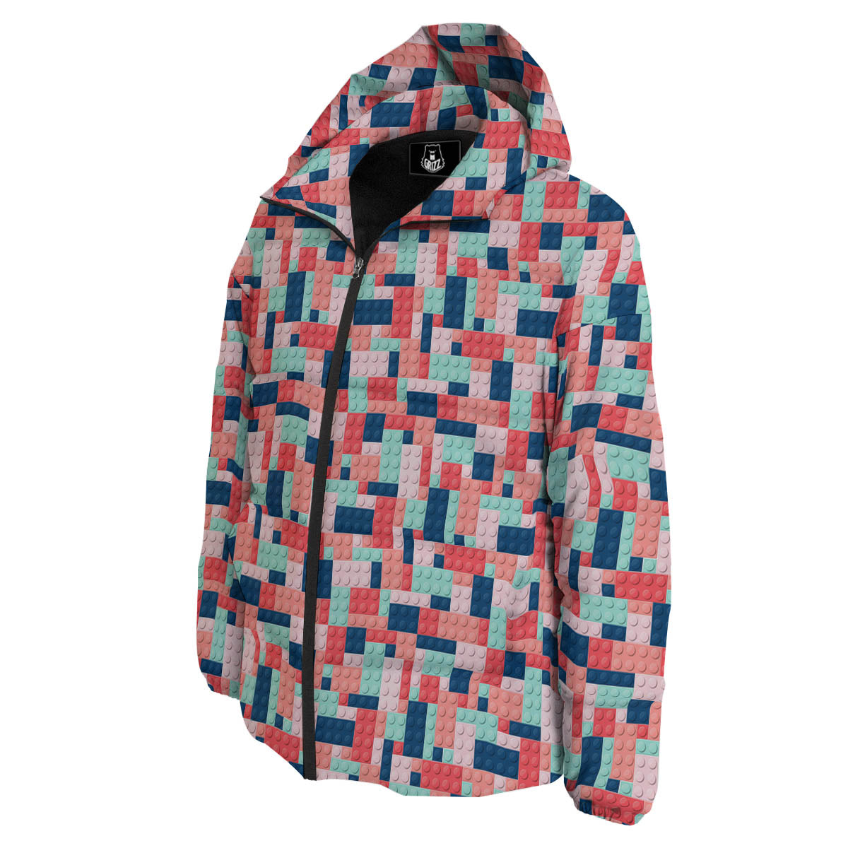 Puzzle Game Colorful Block Print Pattern Down Jacket-grizzshop