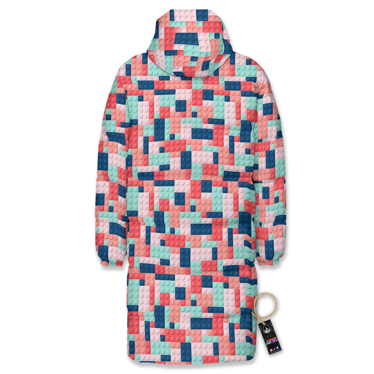 Puzzle Game Colorful Block Print Pattern Long Down Jacket-grizzshop