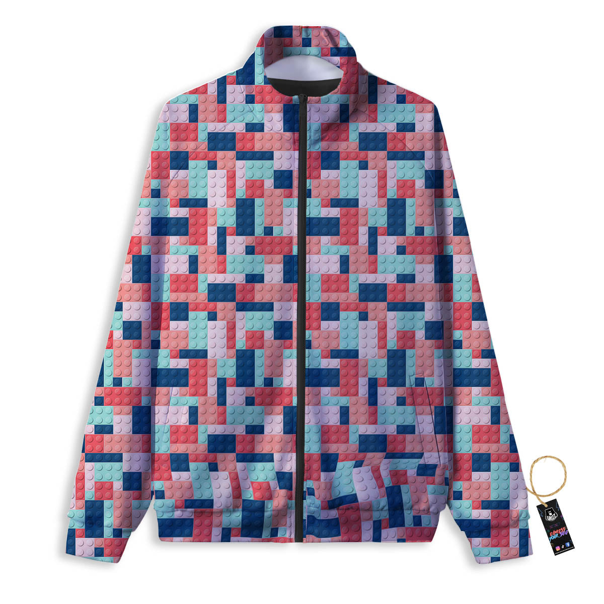 Puzzle Game Colorful Block Print Pattern Track Jacket-grizzshop