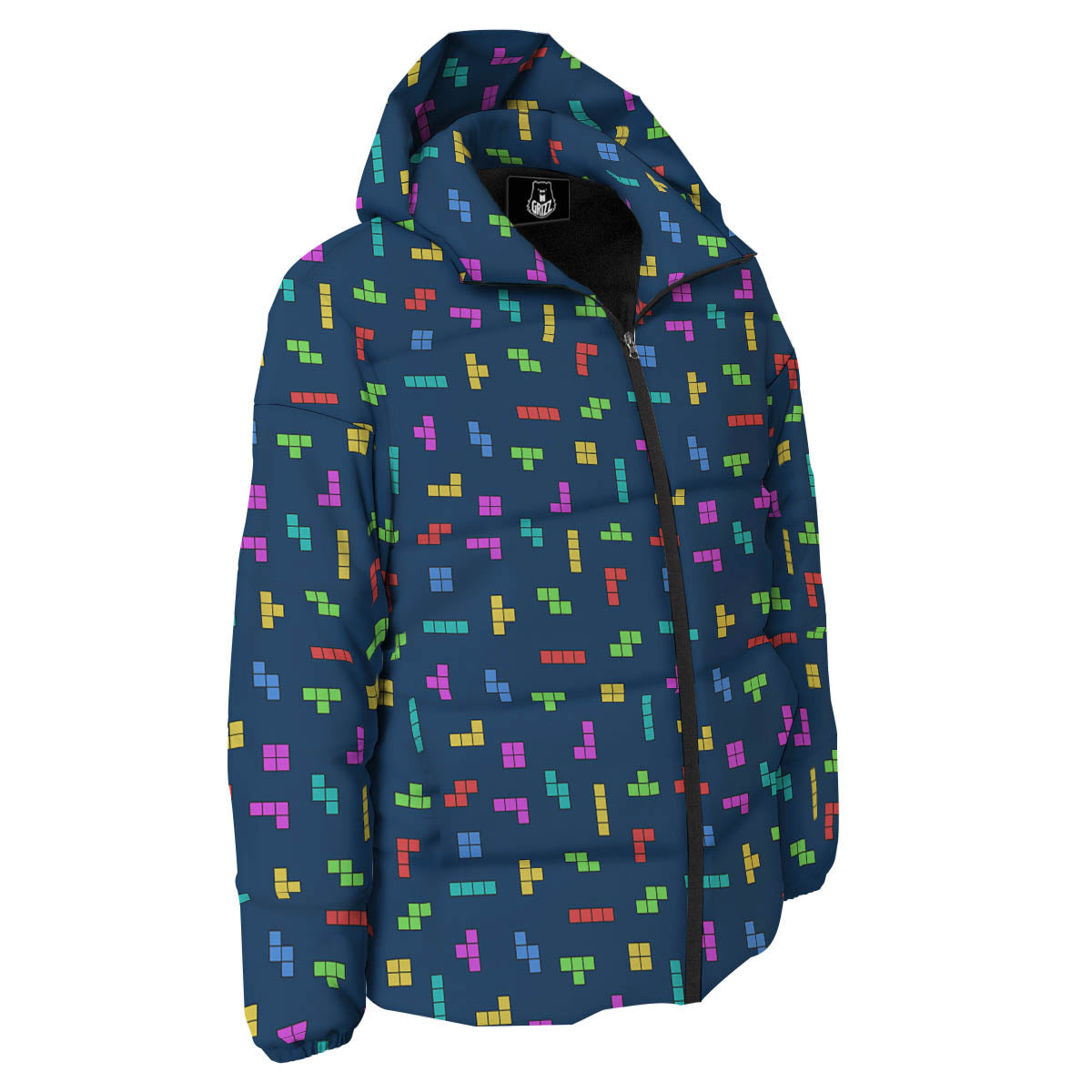 Puzzle Game Colorful Brick Print Pattern Down Jacket-grizzshop