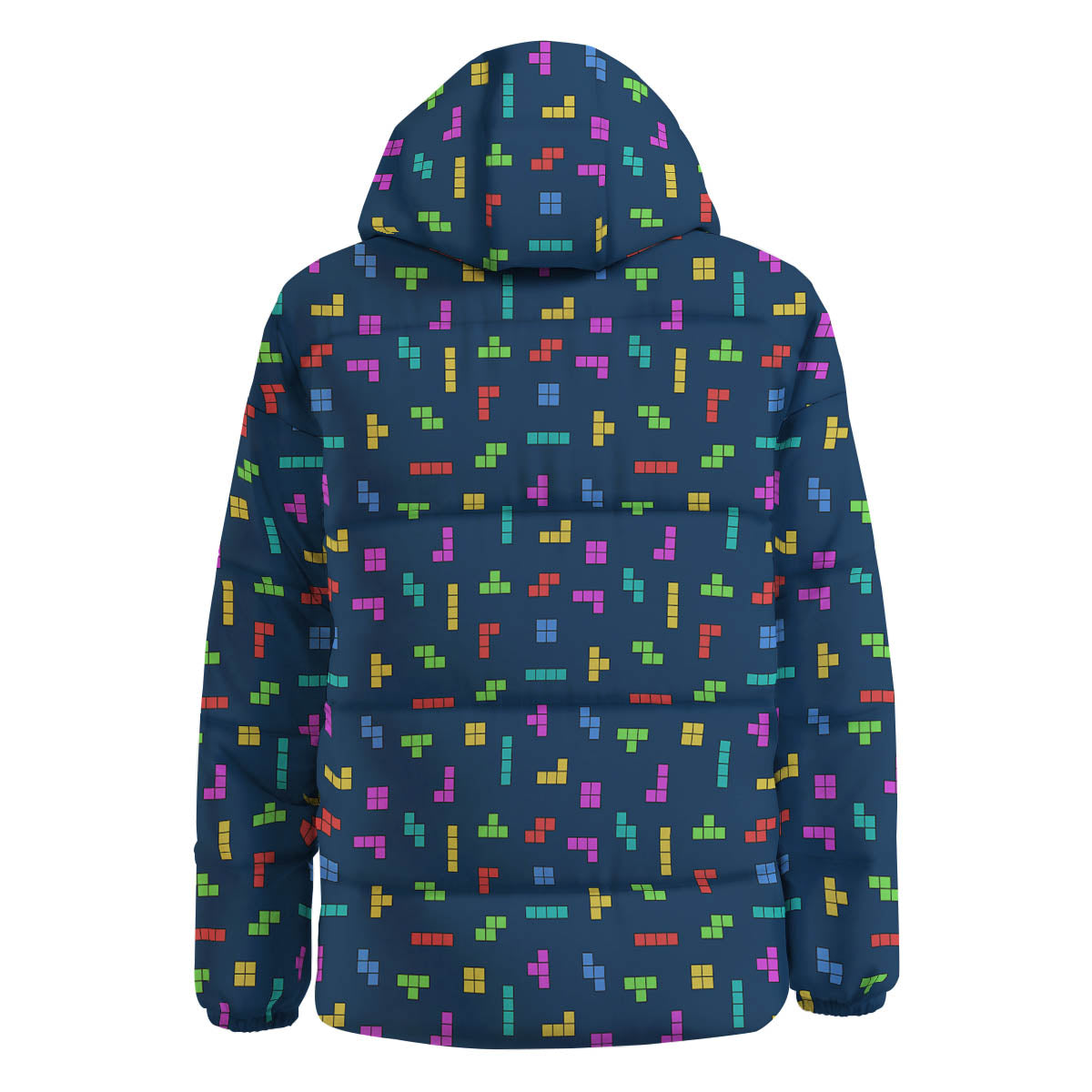 Puzzle Game Colorful Brick Print Pattern Down Jacket-grizzshop