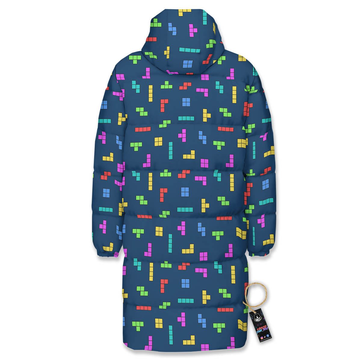 Puzzle Game Colorful Brick Print Pattern Long Down Jacket-grizzshop