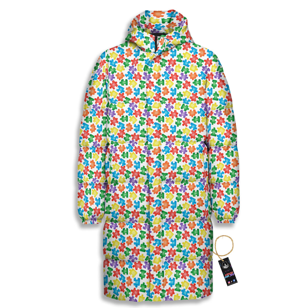 Puzzle Autism Awareness Print Long Down Jacket