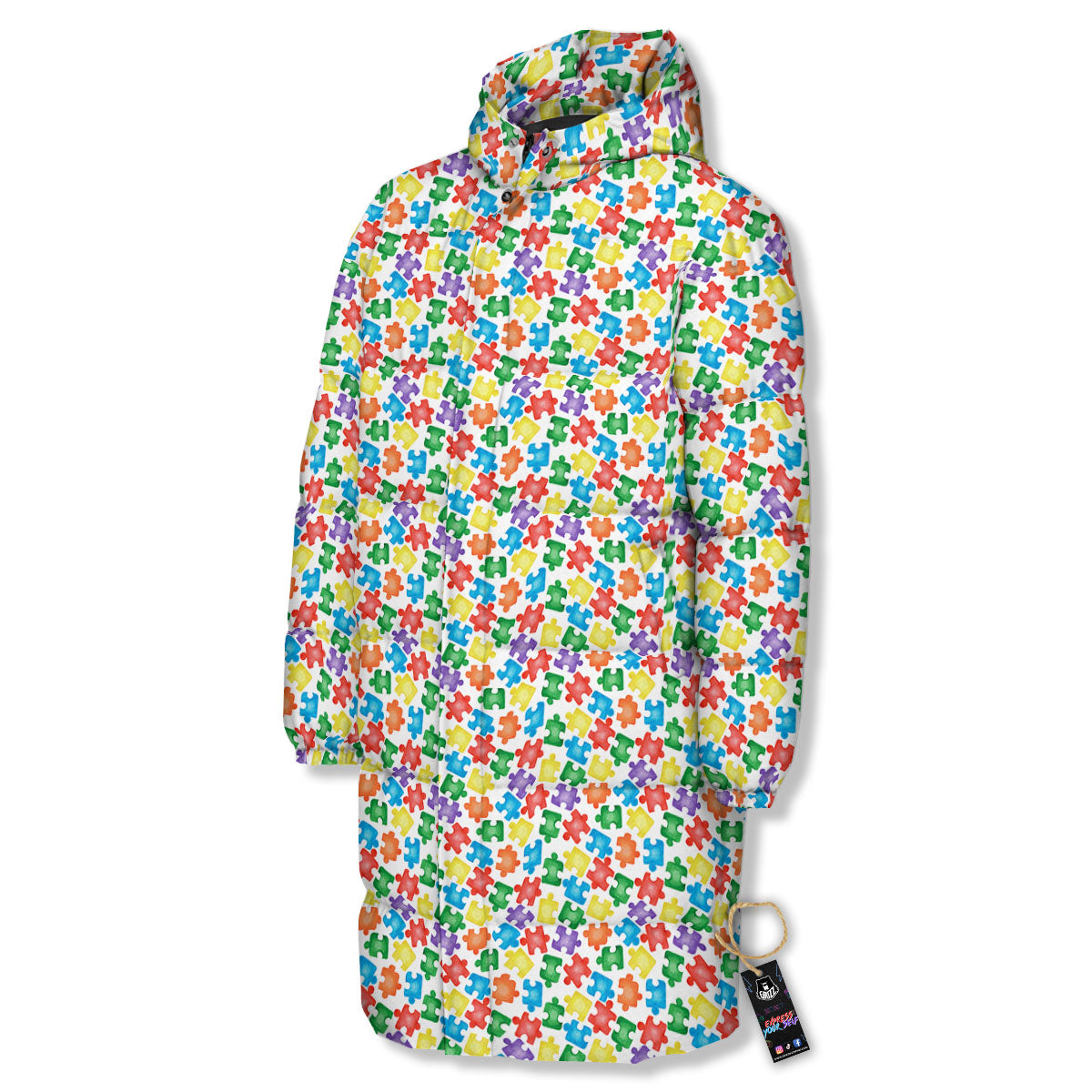 Puzzle Autism Awareness Print Long Down Jacket