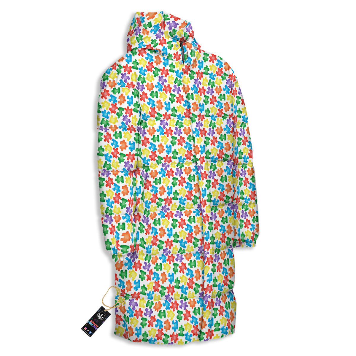 Puzzle Autism Awareness Print Long Down Jacket