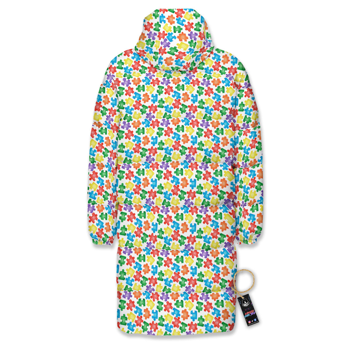 Puzzle Autism Awareness Print Long Down Jacket
