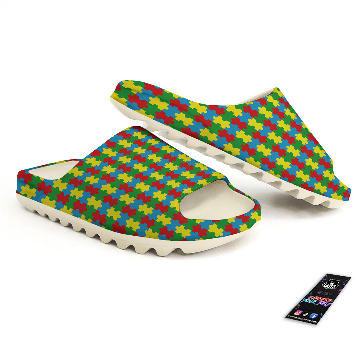 Puzzle Autism Awareness Print Pattern Sandals-grizzshop