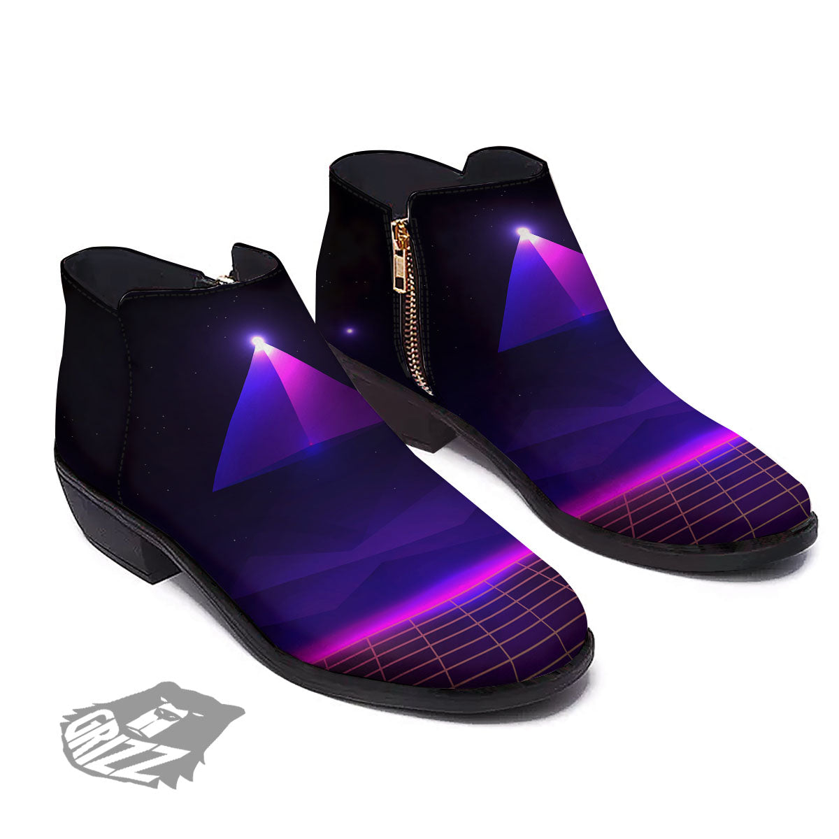 Pyramid Cloud Purple Print Ankle Boots-grizzshop