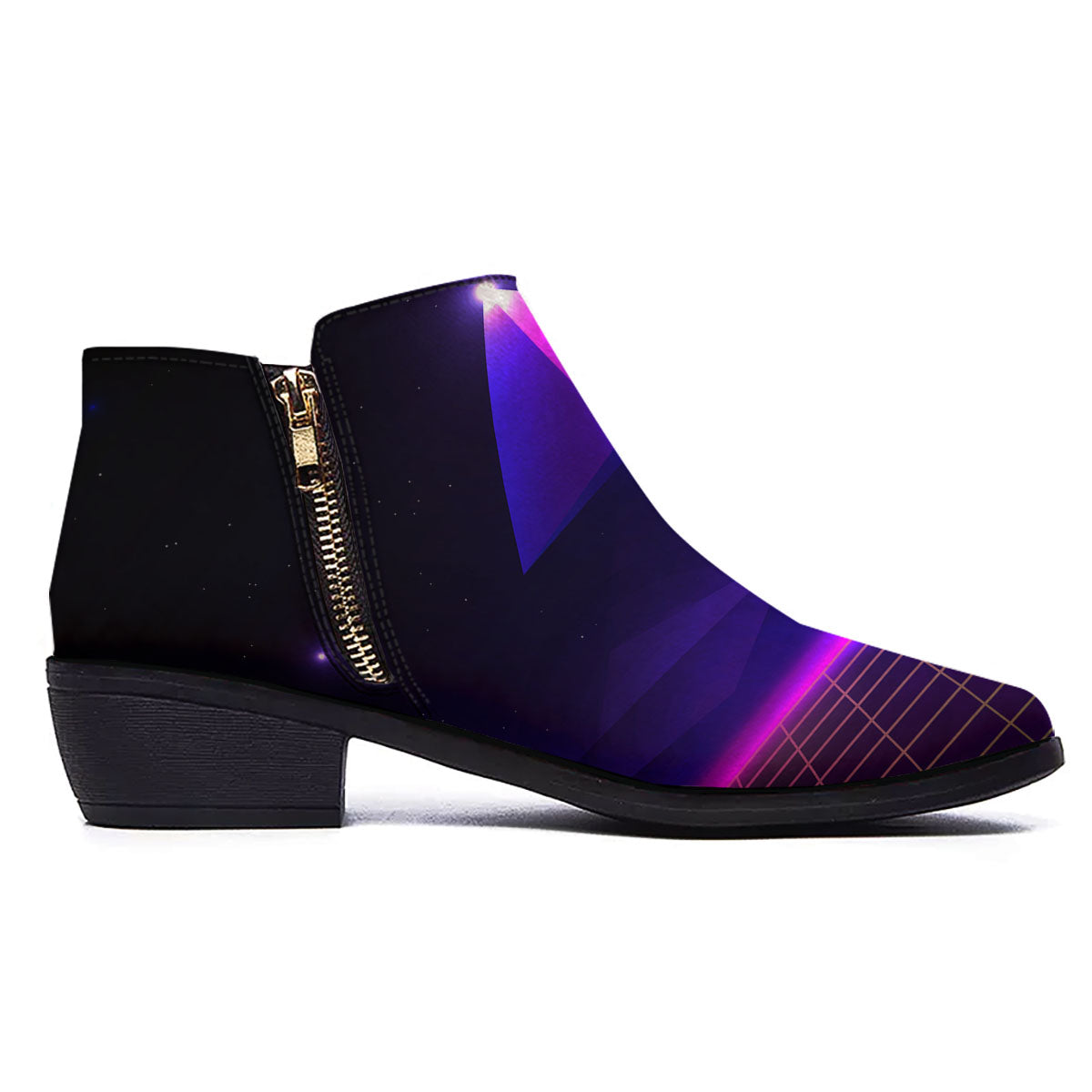 Pyramid Cloud Purple Print Ankle Boots-grizzshop