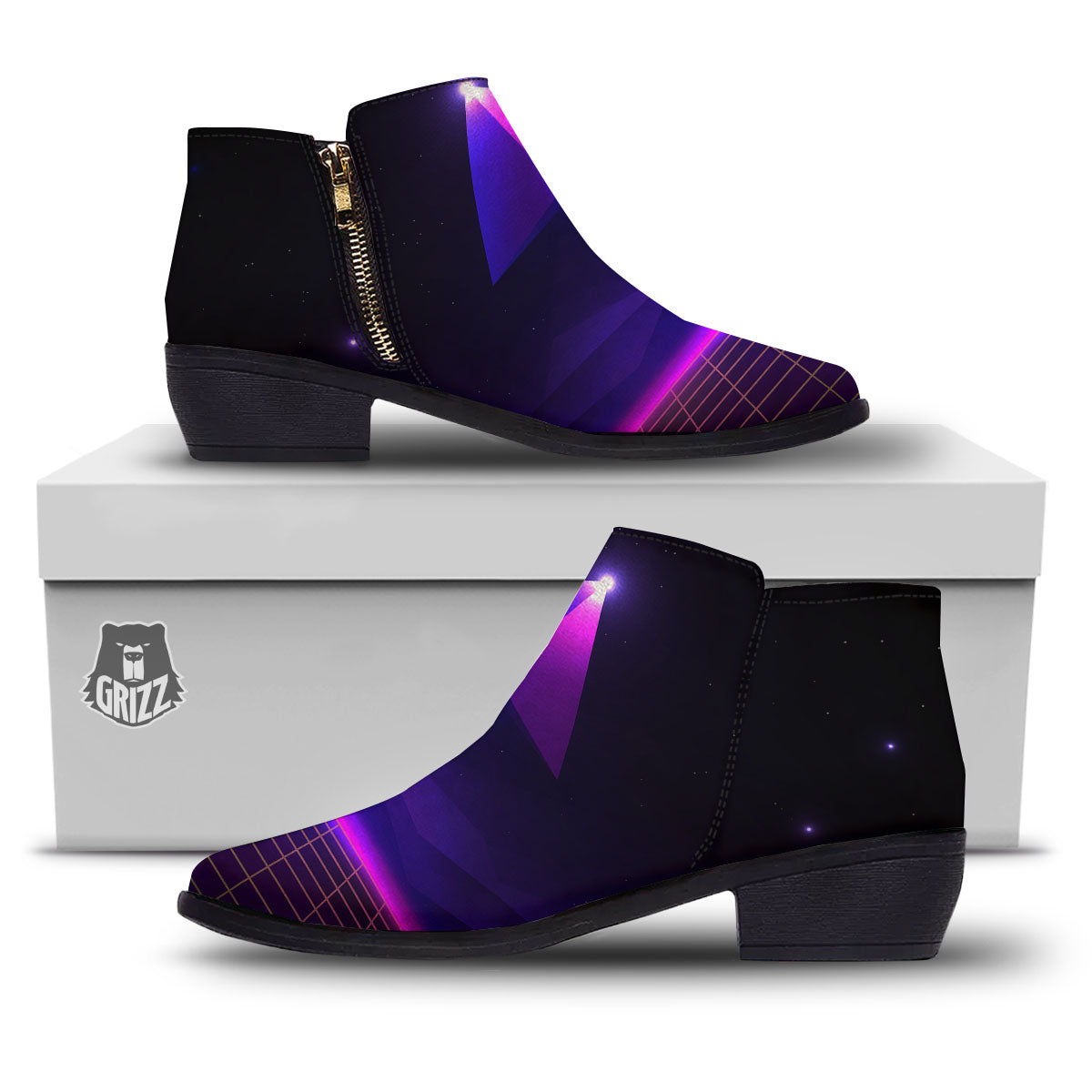 Pyramid Cloud Purple Print Ankle Boots-grizzshop
